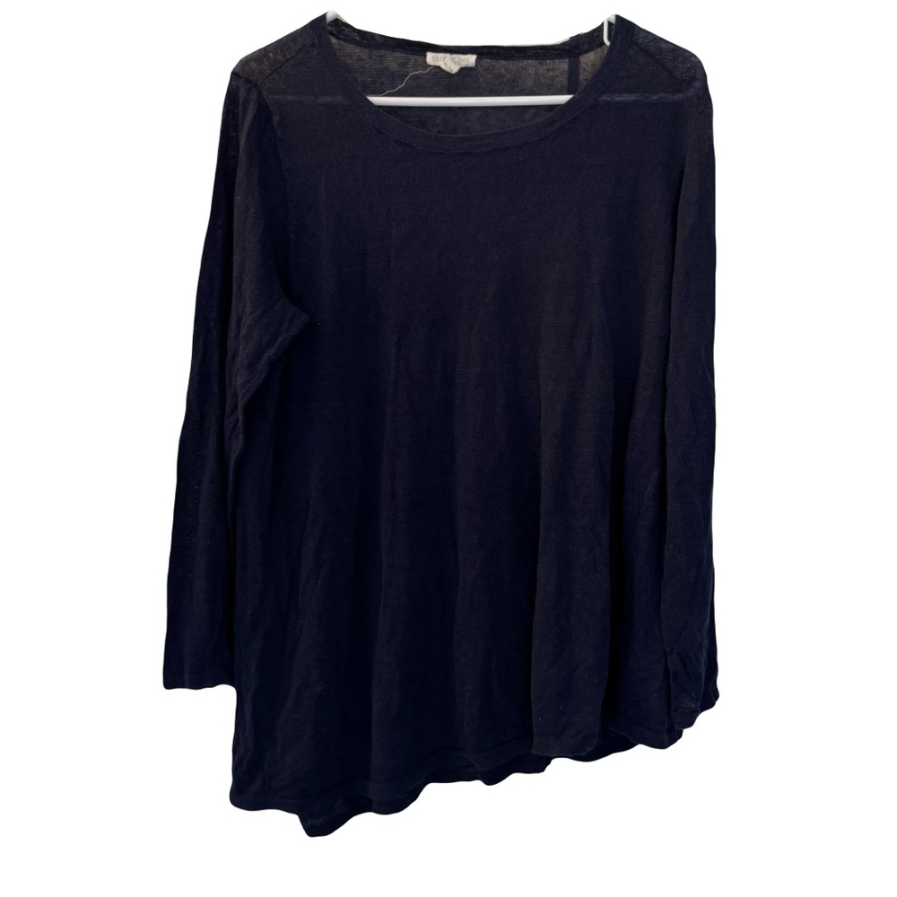 Eileen Fisher Organic Linen Top, Asymmetrical Hem,‎ Navy, Size XL